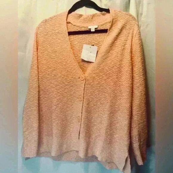 J Jill Slub-Textured Button-Front Cardi pink macaron NWT Size Large petite - Picture 9 of 9
